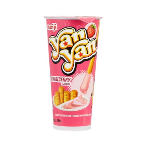 Meiji Yan Yan Creamy Strawberry Flavoured Dip Biscuit Snack 50g - YEPSS - Online Asian Snacks Oriental Supermarket UK
