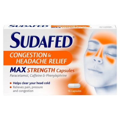 Sudafed Congestion & Headache Relief Max Strength Capsules 16s - YEPSS - 叶哺便利中超 - 英国最大亚洲华人网上超市