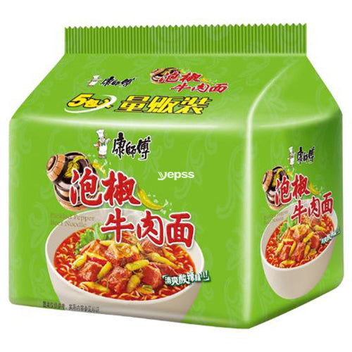 Master Kong Instant Noodles Pickled Chilli Artificial Beef Flavour Multi Packs 5x97g - YEPSS - 叶哺便利中超 - 英国最大亚洲华人网上超市