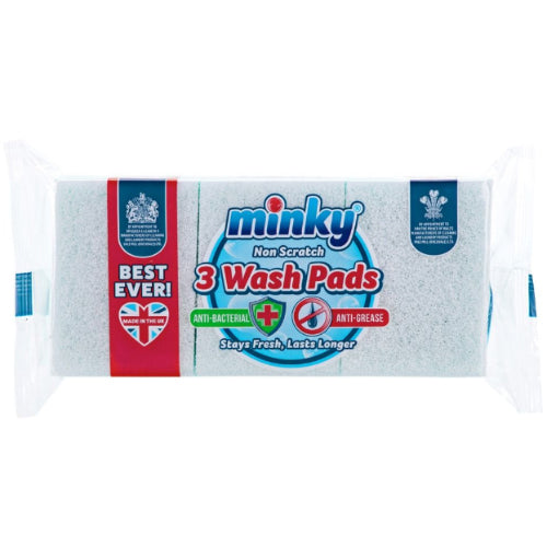 Minky Non Scratch Sponge Scourers Anti-Bacterial & Anti-Grease 3pk - YEPSS - 叶哺便利中超 - 英国最大亚洲华人网上超市
